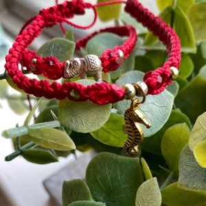 2 Handmade String Red Bracelet Adjustable